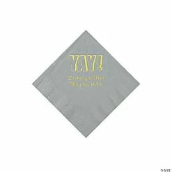 Best Sale 😀 Silver Yay Personalized Napkins with Gold Foil - Beverage 🛒