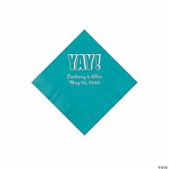 Coupon 👏 Turquoise Yay Personalized Napkins with Silver Foil - Beverage 🤩