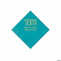 Outlet 🌟 Turquoise Yay Personalized Napkins with Gold Foil - Beverage 🎁
