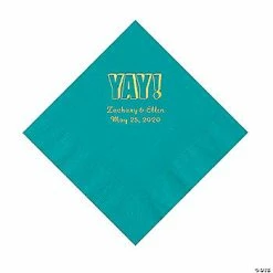Best Sale ✔️ Turquoise Yay Personalized Napkins with Gold Foil - Luncheon 🤩