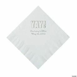 Best Sale ⭐ White Yay Personalized Napkins with Silver Foil - Luncheon 🤩