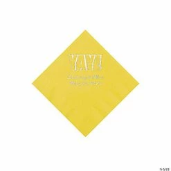 New ⭐ Yellow Yay Personalized Napkins with Silver Foil - Beverage 🎉