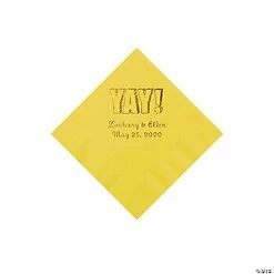 New ⌛ Yellow Yay Personalized Napkins with Gold Foil - Beverage 👍