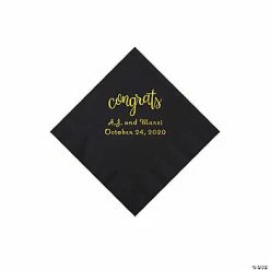 New 🛒 Black Congrats Personalized Napkins with Gold Foil - Beverage 😉