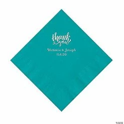 Flash Sale 🌟 Teal Lagoon Thank You Personalized Napkins with Silver Foil - Luncheon 🎁