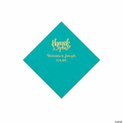 Cheap 🌟 Teal Lagoon Thank You Personalized Napkins with Gold Foil - Beverage 👍