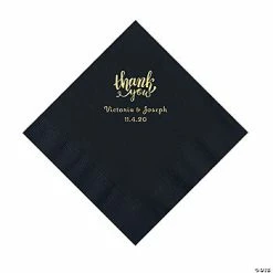 Top 10 🤩 Black Thank You Personalized Napkins with Gold Foil - Luncheon 🥰