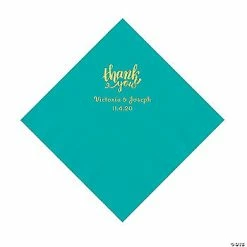 Hot Sale 🧨 Teal Lagoon Thank You Personalized Napkins with Gold Foil - Luncheon 🌟