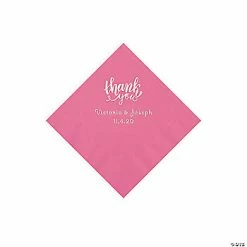 Discount 😀 Candy Pink Thank You Personalized Napkins with Silver Foil - Beverage ✨