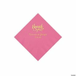 Coupon 🤩 Candy Pink Thank You Personalized Napkins with Gold Foil - Beverage ✨