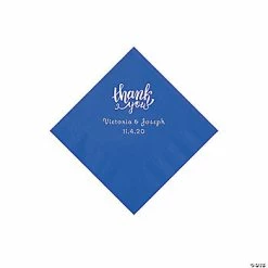 Deals 😀 Cobalt Blue Thank You Personalized Napkins with Silver Foil - Beverage ✨