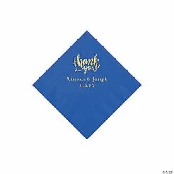 Discount 😉 Cobalt Blue Thank You Personalized Napkins with Gold Foil - Beverage ❤️