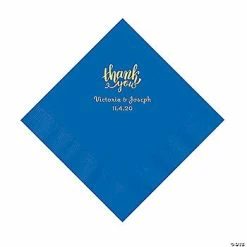 Budget 😀 Cobalt Blue Thank You Personalized Napkins with Gold Foil - Luncheon 🎁