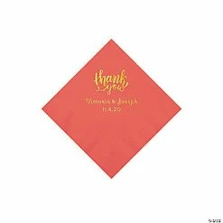 Promo ✨ Coral Thank You Personalized Napkins with Gold Foil - Beverage 🌟