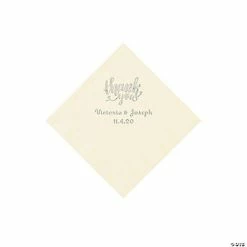 Best deal 🎉 Ivory Thank You Personalized Napkins with Silver Foil - Beverage 🛒