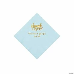 Coupon 🎁 Light Blue Thank You Personalized Napkins with Gold Foil - Beverage 🧨