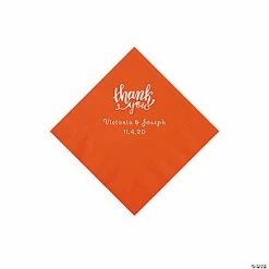 New 🎉 Orange Thank You Personalized Napkins with Silver Foil - Beverage 🎉