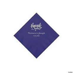 Budget ✔️ Purple Thank You Personalized Napkins with Silver Foil - Beverage 💯