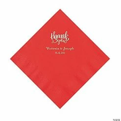 Best Sale 👏 Red Thank You Personalized Napkins with Silver Foil - Luncheon 🥰