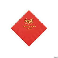 Cheap ✔️ Red Thank You Personalized Napkins with Gold Foil - Beverage 🔔