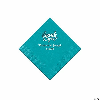 Outlet 🎉 Turquoise Thank You Personalized Napkins with Silver Foil - Beverage ⌛ 1 Outlet 🎉 Turquoise Thank You Personalized Napkins with Silver Foil - Beverage ⌛
