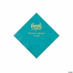 Promo ✨ Turquoise Thank You Personalized Napkins with Gold Foil - Beverage 🥰