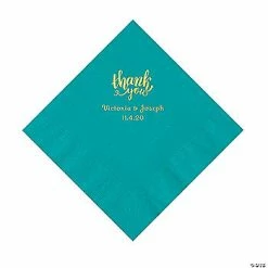 New ⭐ Turquoise Thank You Personalized Napkins with Gold Foil - Luncheon 🔥