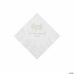 Flash Sale 🔔 White Thank You Personalized Napkins with Silver Foil - Beverage 🔥