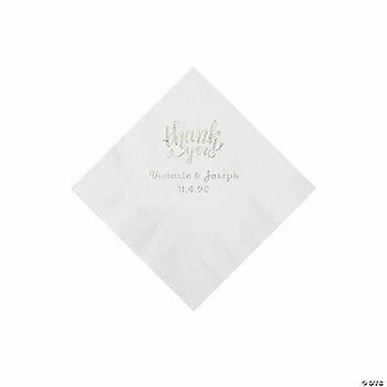 Flash Sale 🔔 White Thank You Personalized Napkins with Silver Foil - Beverage 🔥 1 Flash Sale 🔔 White Thank You Personalized Napkins with Silver Foil - Beverage 🔥