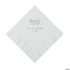 Best Sale 🛒 White Thank You Personalized Napkins with Silver Foil - Luncheon 👍