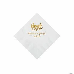 Outlet 👏 White Thank You Personalized Napkins with Gold Foil - Beverage 🔥