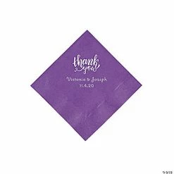 New 😉 Amethyst Thank You Personalized Napkins with Silver Foil - Beverage 🥰