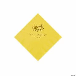 Promo 😀 Yellow Thank You Personalized Napkins with Gold Foil - Beverage 🔥