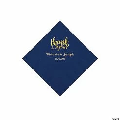 Deals 🎉 Navy Thank You Personalized Napkins with Gold Foil - Beverage 😍