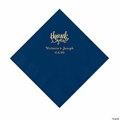 Top 10 👏 Navy Thank You Personalized Napkins with Gold Foil - Luncheon 🔥