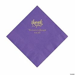 Cheapest 🎉 Amethyst Thank You Personalized Napkins with Gold Foil - Luncheon 🔥