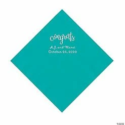 Hot Sale ⭐ Teal Lagoon Congrats Personalized Napkins with Silver Foil - Luncheon 💯