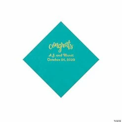 Hot Sale ✨ Teal Lagoon Congrats Personalized Napkins with Gold Foil - Beverage 🧨