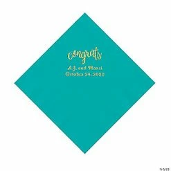 Best Sale 🔥 Teal Lagoon Congrats Personalized Napkins with Gold Foil - Luncheon ⌛
