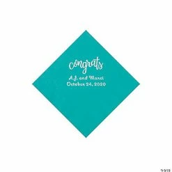 Buy 🛒 Teal Lagoon Congrats Personalized Napkins with Silver Foil - Beverage 👍