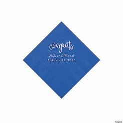 Wholesale 🎁 Cobalt Blue Congrats Personalized Napkins with Silver Foil - Beverage 🔔