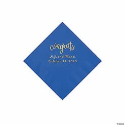 Outlet ⭐ Cobalt Blue Congrats Personalized Napkins with Gold Foil - Beverage 👍