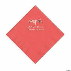 Best Sale ✔️ Coral Congrats Personalized Napkins with Silver Foil - Luncheon ✨