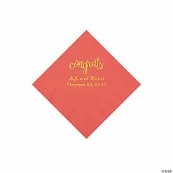 Wholesale 😀 Coral Congrats Personalized Napkins with Gold Foil - Beverage ⌛
