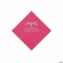 Flash Sale 💯 Hot Pink Congrats Personalized Napkins with Silver Foil - Beverage 🥰