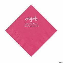 Promo 🧨 Hot Pink Congrats Personalized Napkins with Silver Foil - Luncheon 🔥