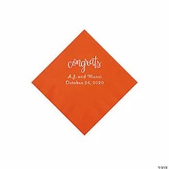 Wholesale 👏 Orange Congrats Personalized Napkins with Silver Foil - Beverage 🔔