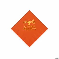 Buy ⌛ Orange Congrats Personalized Napkins with Gold Foil - Beverage ❤️