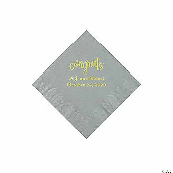 Outlet 🥰 Silver Congrats Personalized Napkins with Gold Foil - Beverage ⌛ 1 Outlet 🥰 Silver Congrats Personalized Napkins with Gold Foil - Beverage ⌛
