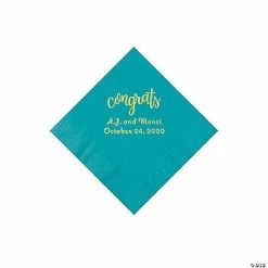 Coupon 😉 Turquoise Congrats Personalized Napkins with Gold Foil - Beverage 🤩